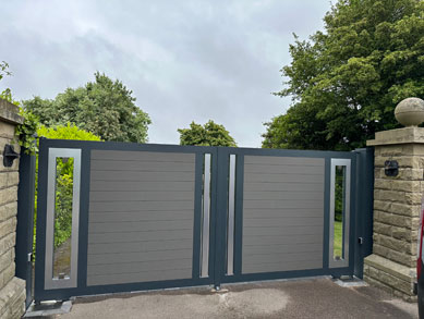 Aluminium framed, composite/upvc/aluminium infilled gates 1